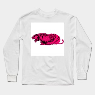 giant beast asian tiger ecopop in red pink in the wild pattern Long Sleeve T-Shirt